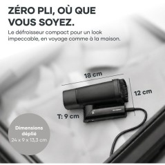 Défroisseur vapeur de voyage - SEVERIN - DG3282- Steamer pliable pour textiles - Résevoir 130ml - 1400 W - Noir