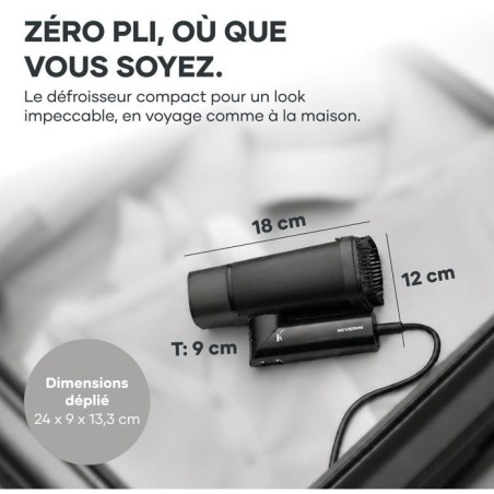 Défroisseur vapeur de voyage - SEVERIN - DG3282- Steamer pliable pour textiles - Résevoir 130ml - 1400 W - Noir