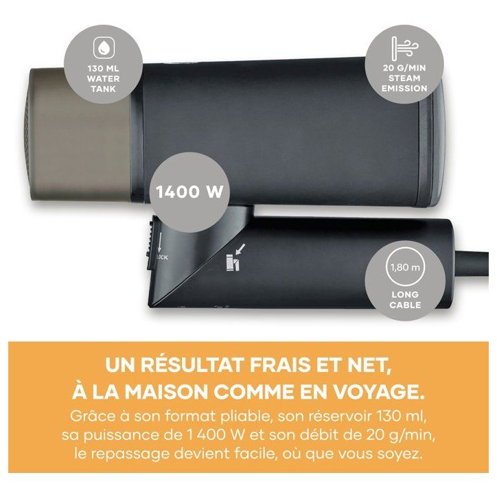 Défroisseur vapeur de voyage - SEVERIN - DG3282- Steamer pliable pour textiles - Résevoir 130ml - 1400 W - Noir Défroisseur vapeur de voyage - SEVERIN - DG3282- Steamer pliable pour textiles - Résevoir 130ml - 1400 W - Noir