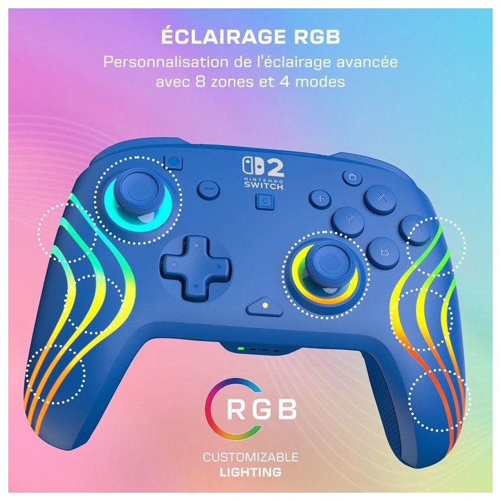 Manette Gaming sans fil RGB - TURTLE BEACH - Afterglow Wave pour Nintendo Switch 2 - Bleu Manette Gaming sans fil RGB - TURTLE BEACH - Afterglow Wave pour Nintendo Switch 2 - Bleu