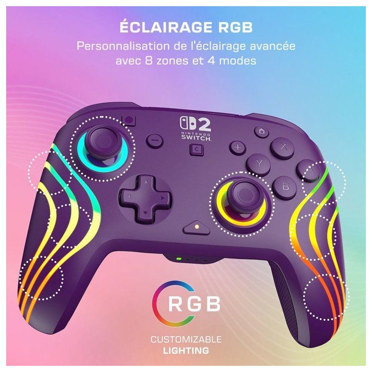 Manette Gaming sans fil RGB - TURTLE BEACH - Afterglow Wave pour Nintendo Switch 2 - Violet