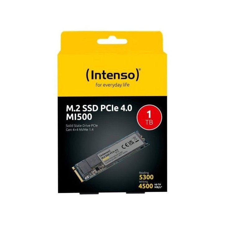 INTENSO - MI500 - SSD Interne - 1 To - NVMe M.2 PCIe Gen 4x4 - Vitesse de lecture jusqu'a 5 300 Mo/s INTENSO - MI500 - SSD Interne - 1 To - NVMe M.2 PCIe Gen 4x4 - Vitesse de lecture jusqu'a 5 300 Mo/s