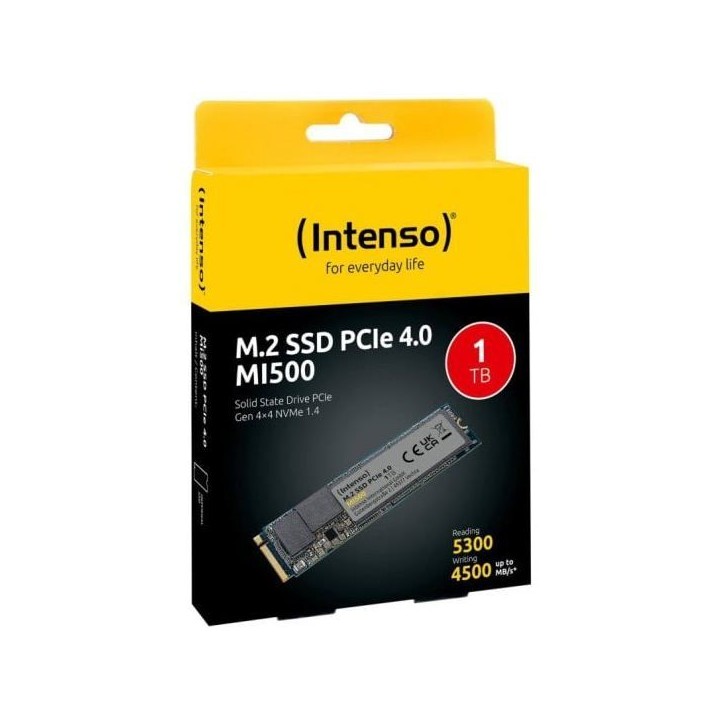 INTENSO - MI500 - SSD Interne - 1 To - NVMe M.2 PCIe Gen 4x4 - Vitesse de lecture jusqu'a 5 300 Mo/s INTENSO - MI500 - SSD Interne - 1 To - NVMe M.2 PCIe Gen 4x4 - Vitesse de lecture jusqu'a 5 300 Mo/s