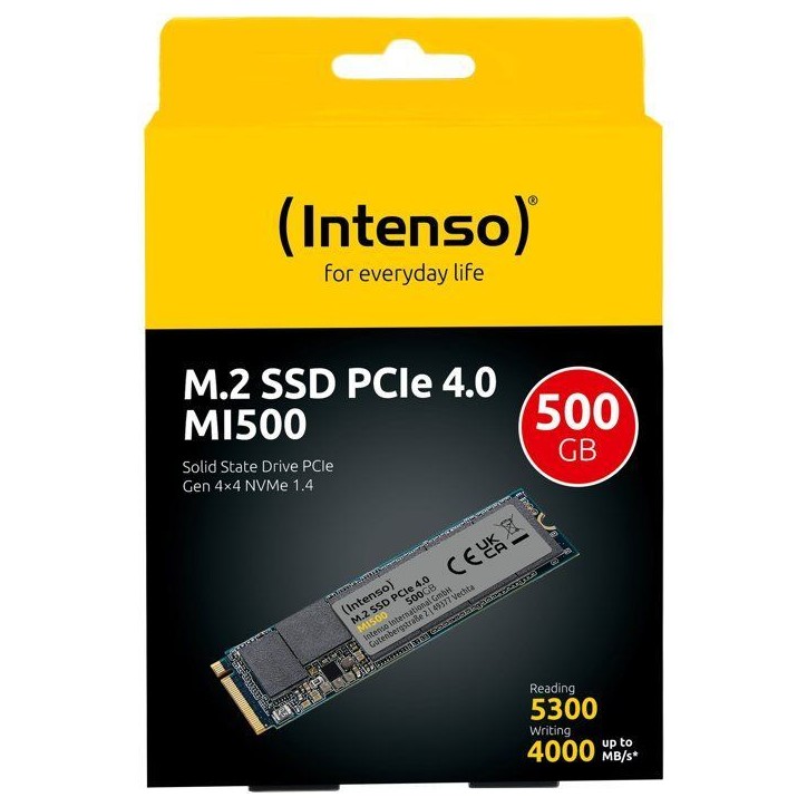 INTENSO - MI500 - SSD Interne - 500 Go - NVMe M.2 PCIe Gen 4x4 - Vitesse de lecture jusqu'a 5 300 Mo/s INTENSO - MI500 - SSD Interne - 500 Go - NVMe M.2 PCIe Gen 4x4 - Vitesse de lecture jusqu'a 5 300 Mo/s