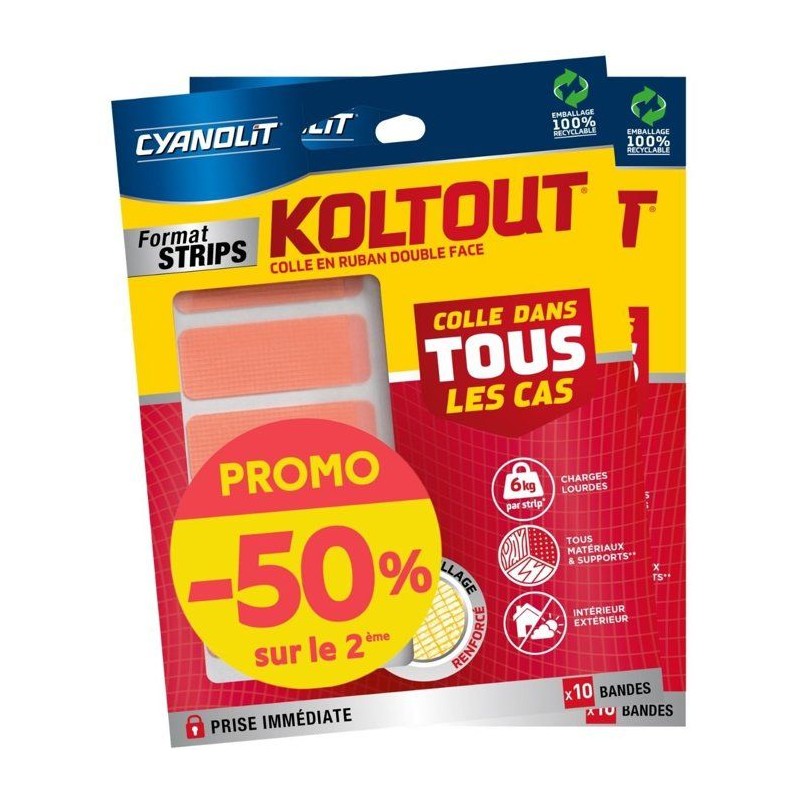Lot de 2 rubans adhésifs double face - CYANOLIT - KOLTOUT RUBAN - Str