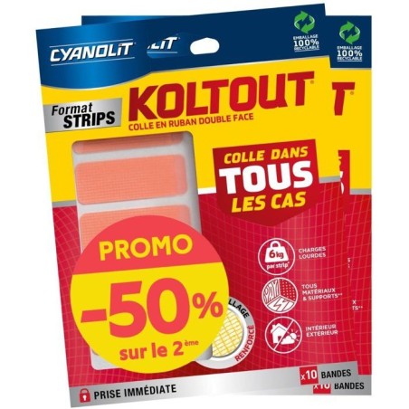Lot de 2 rubans adhésifs double face - CYANOLIT - KOLTOUT RUBAN - Str