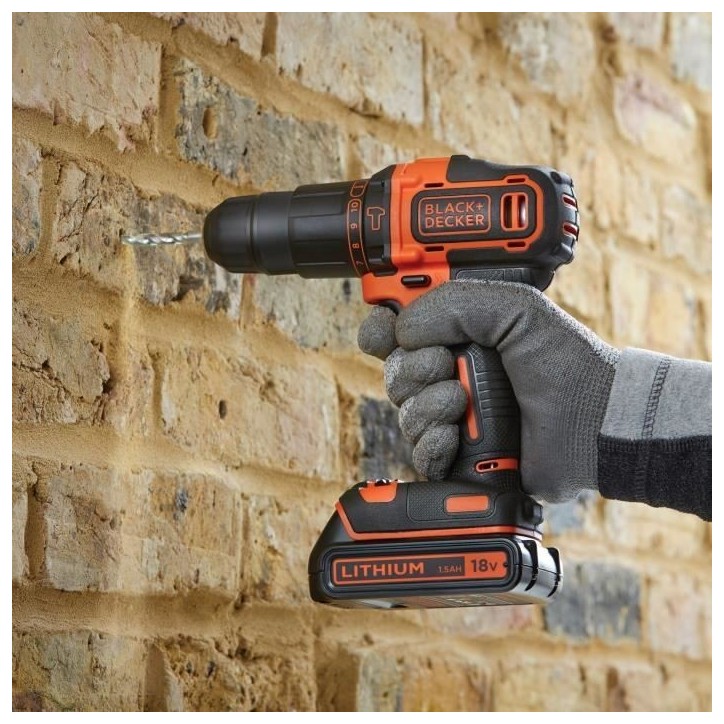 Perceuse a percussion sans fil - 18V - BLACK+DECKER - BDCHD18S32-QW - batterie + chargeur + coffret de 32 accessoires
