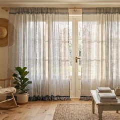 Rideau Portiere - Toison d'Or - Denim & Ecru -140 x 240