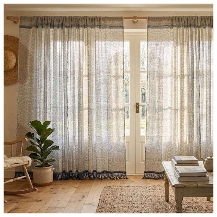 Rideau Portiere - Toison d'Or - Denim & Ecru -140 x 240