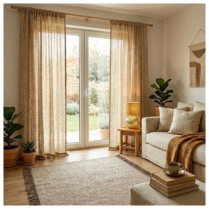 Rideau Portiere - Toison d'Or - Ocre & Ecru - 140 x 240 Rideau Portiere - Toison d'Or - Ocre & Ecru - 140 x 240