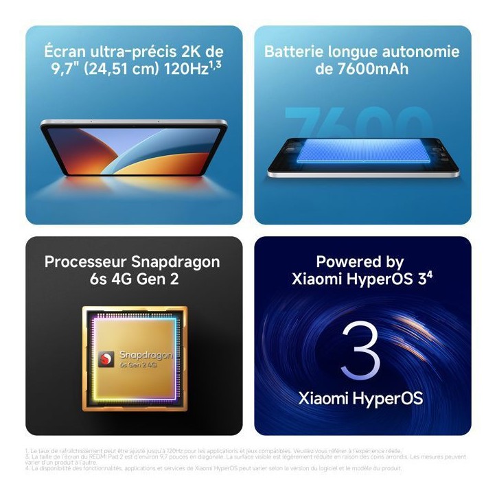 REDMI Pad 2 9.7, 4+128 GO, Gris Graphite, Écran 9,7 pouces (24,51 cm) 2K a 120 Hz d'une clarté cristalline REDMI Pad 2 9.7, 4+128 GO, Gris Graphite, Écran 9,7 pouces (24,51 cm) 2K a 120 Hz d'une clarté cristalline