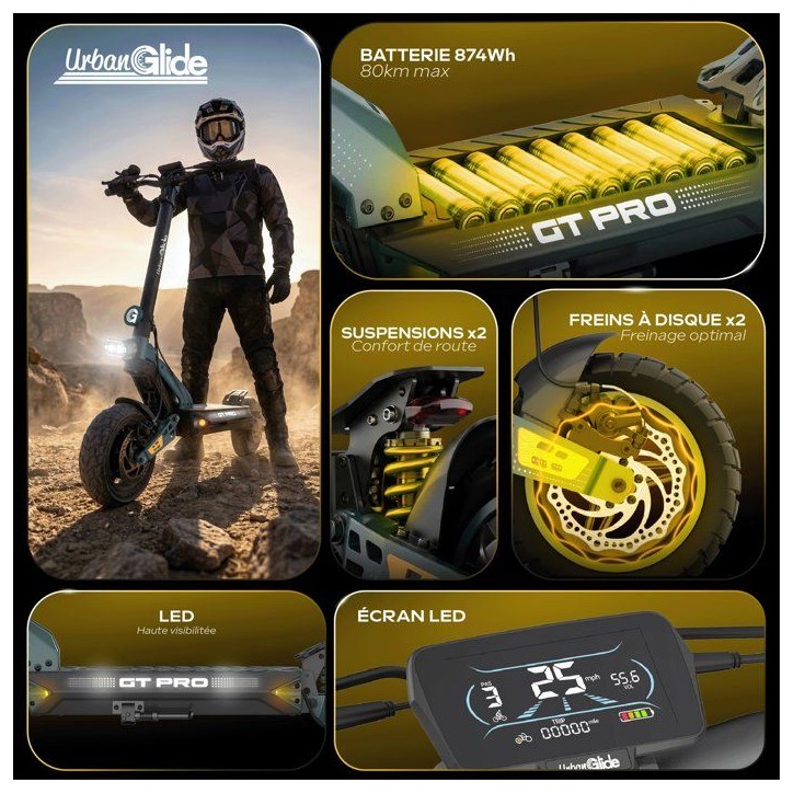 Trottinette électrique - URBANGLIDE - GT PRO - 1300W - pneus tubeless 11 Trottinette électrique - URBANGLIDE - GT PRO - 1300W - pneus tubeless 11