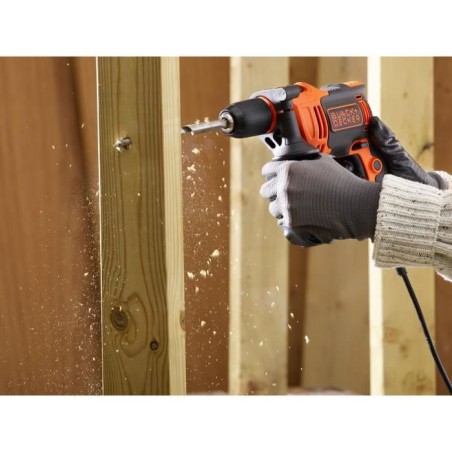 Perceuse a percussion filaire - 710W - BLACK+DECKER - BEH710-QS - avec 4 forets de perçage