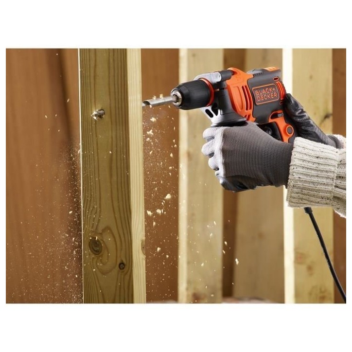 Perceuse a percussion filaire - 710W - BLACK+DECKER - BEH710-QS - avec 4 forets de perçage