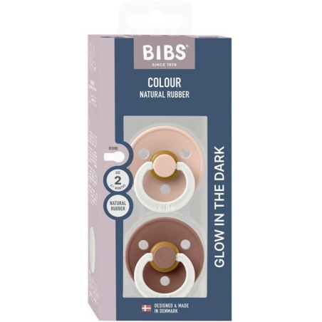 Sucette bébé - BIBS - Colour - Embout rond phosphorescent - Pack de 2 - Caoutchouc naturel - Taille 2 Blush Woodchuck