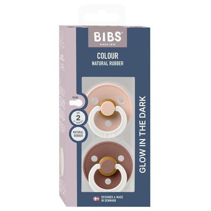 Sucette bébé - BIBS - Colour - Embout rond phosphorescent - Pack de 2 - Caoutchouc naturel - Taille 2 Blush Woodchuck Sucette bébé - BIBS - Colour - Embout rond phosphorescent - Pack de 2 - Caoutchouc naturel - Taille 2 Blush Woodchuck