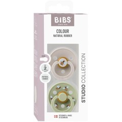 Sucette bébé - BIBS Studio Colour - Ronde - T2 - Caoutchouc naturel - Mushroom Mix - Pack de 2