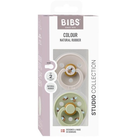 Sucette bébé - BIBS Studio Colour - Ronde - T2 - Caoutchouc naturel - Mushroom Mix - Pack de 2