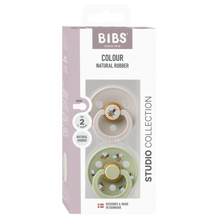 Sucette bébé - BIBS Studio Colour - Ronde - T2 - Caoutchouc naturel - Mushroom Mix - Pack de 2