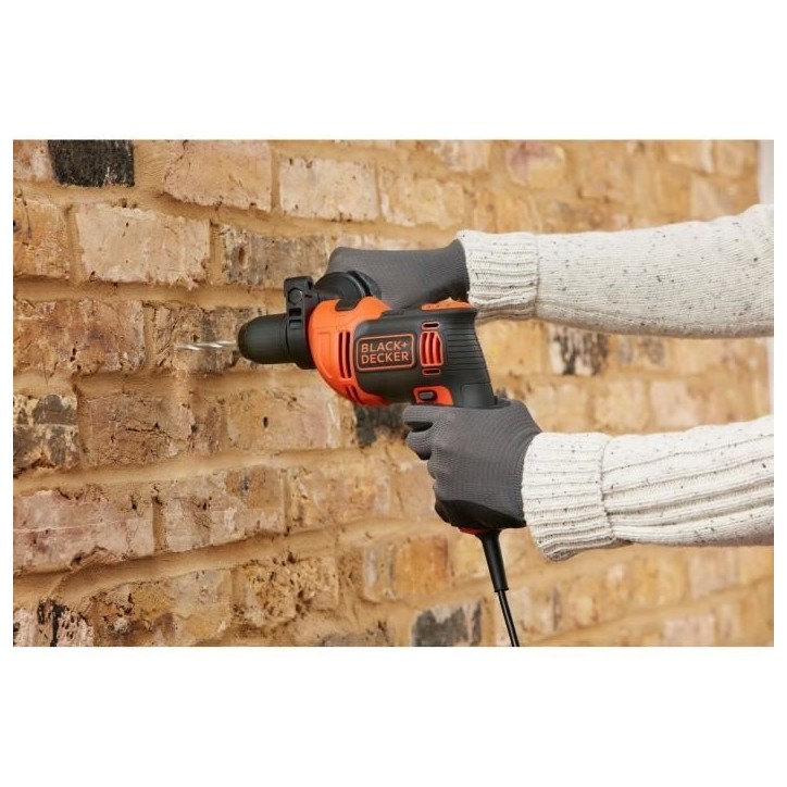 Perceuse a percussion filaire - 710W - BLACK+DECKER - BEH710-QS - avec 4 forets de perçage