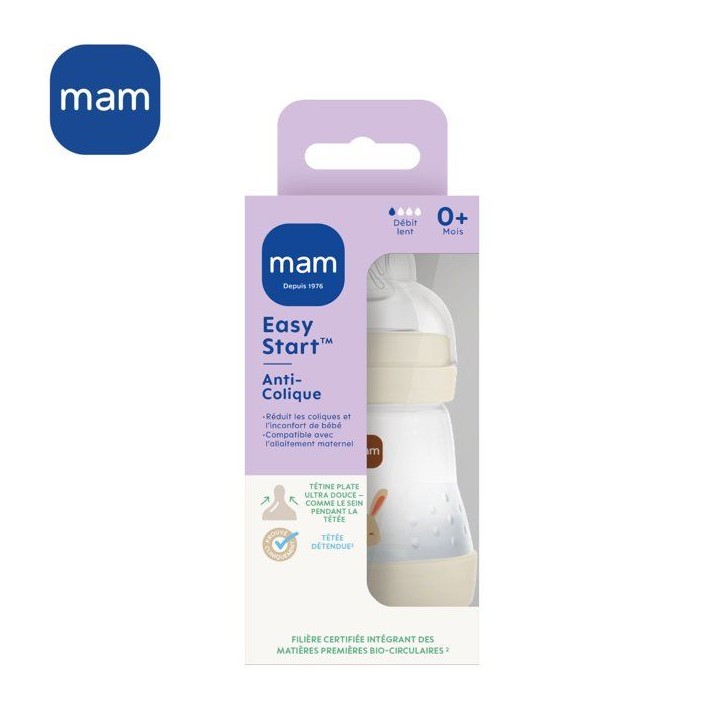 Biberon - MAM - Easy Start Anti-Colique - 160 ml - Tétine débit 1 - Sable Biberon - MAM - Easy Start Anti-Colique - 160 ml - Tétine débit 1 - Sable