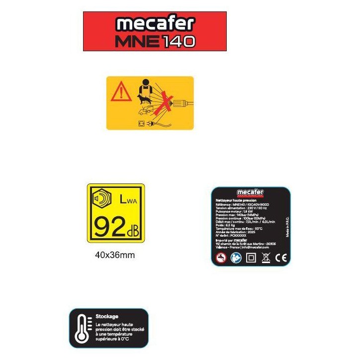 Nettoyeur haute pression - MECAFER - MNE140 - 80 bar - 1800 W Nettoyeur haute pression - MECAFER - MNE140 - 80 bar - 1800 W