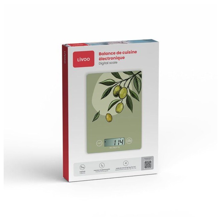 Balance de cuisine électronique - LIVOO - DOM451OL - Plateau en verre - 5 kg - Tactile Balance de cuisine électronique - LIVOO - DOM451OL - Plateau en verre - 5 kg - Tactile