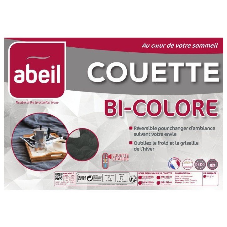 ABEIL Couette chaude Bicolore - 220 x 240 cm - Blanc et gris