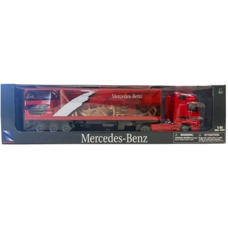 Camion miniature de collection - NEWRAY - Mercedes Benz avec remorque container - Rouge - 1/43