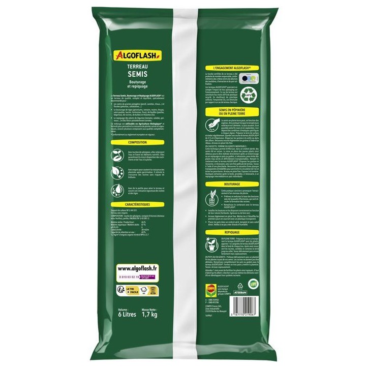 Terreau - ALGOFLASH - Semis bouturage repiquage - 6 L