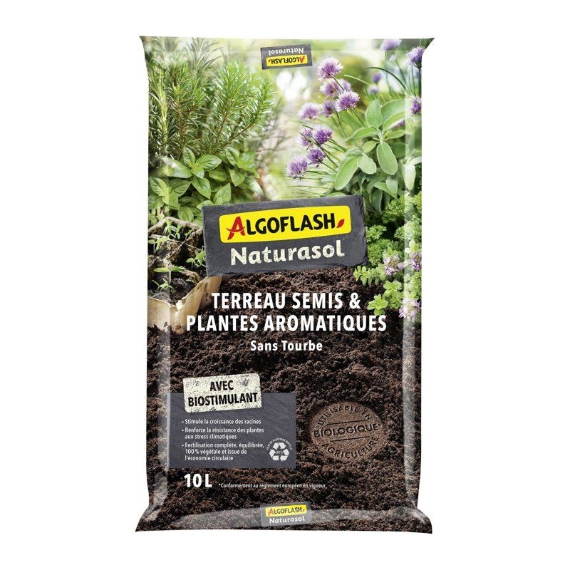 Terreau - ALGOFLASH NATURASOL - Semis plantes aromatiques - Sans tourb