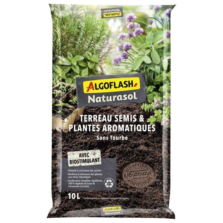 Terreau - ALGOFLASH NATURASOL - Semis plantes aromatiques - Sans tourbe - 10 L