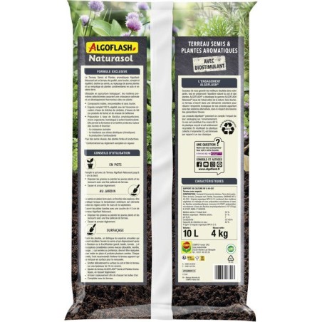 Terreau - ALGOFLASH NATURASOL - Semis plantes aromatiques - Sans tourbe - 10 L
