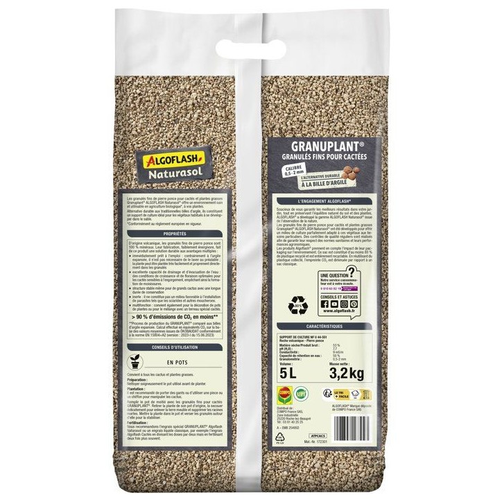 Pierre ponce - ALGOFLASH NATURASOL - Granuplant cactus - 5 L
