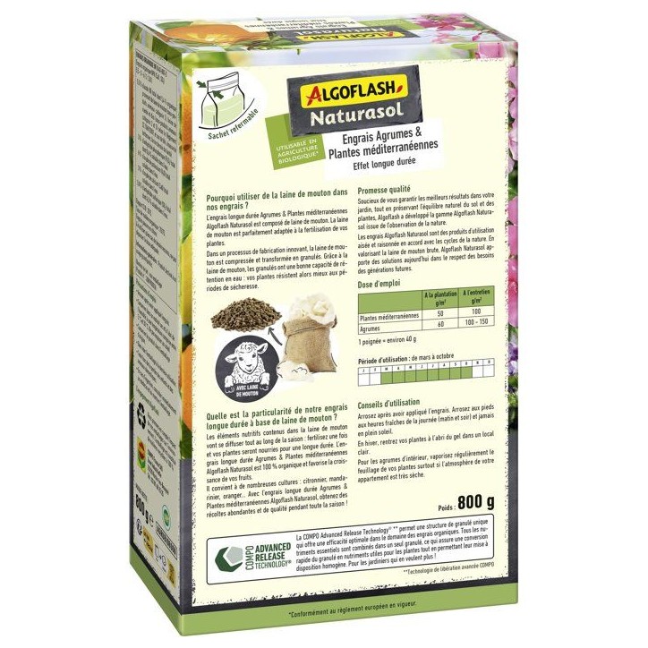 Engrais - ALGOFLASH NATURASOL - Agrumes plantes méditerranéennes - Longue durée - 800 g - UAB Engrais - ALGOFLASH NATURASOL - Agrumes plantes méditerranéennes - Longue durée - 800 g - UAB
