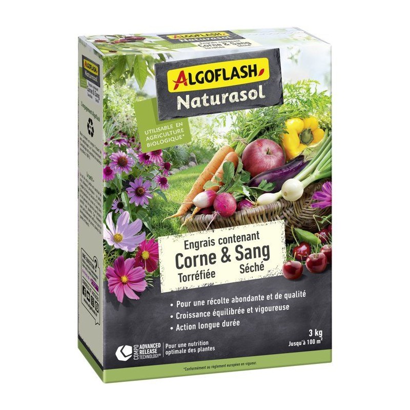 Engrais - ALGOFLASH NATURASOL - Corne torréfiée sang séché - 3 kg