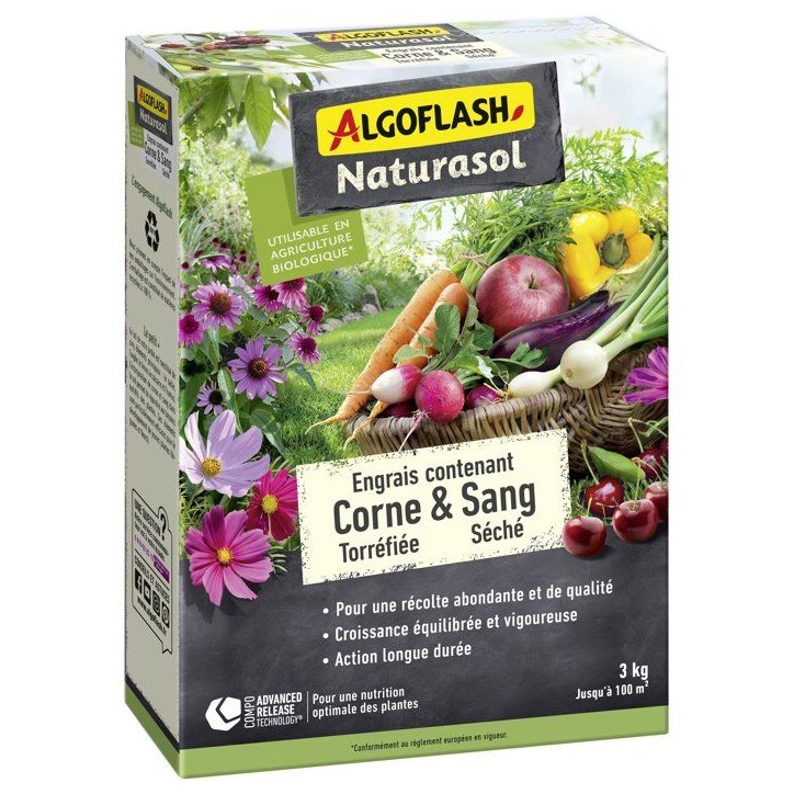 Engrais - ALGOFLASH NATURASOL - Corne torréfiée sang séché - 3 kg Engrais - ALGOFLASH NATURASOL - Corne torréfiée sang séché - 3 kg
