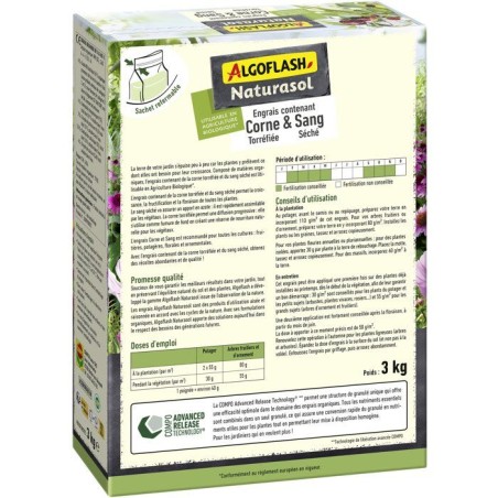 Engrais - ALGOFLASH NATURASOL - Corne torréfiée sang séché - 3 kg