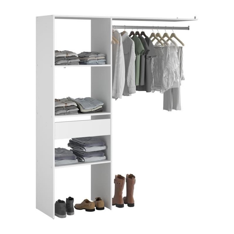Kit dressing ARTIC EKIPA - Blanc mélaminé - 1 penderie + 1 tiroir -