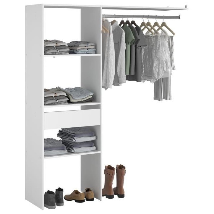 Kit dressing ARTIC EKIPA - Blanc mélaminé - 1 penderie + 1 tiroir - L138 x P40 x H180 cm