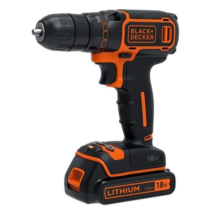 Kit perceuse visseuse sans fil - 18V - BLACK+DECKER - BDCDC18BAST-QW - 2 batteries - chargeur - 160 accessoires
