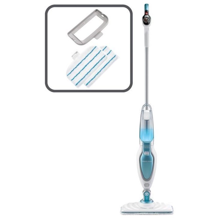 BLACK+DECKER - FSM16CD-QS - Balai nettoyeur vapeur 3 en 1 1600W - 2 microfibres + 1 accesoire pour tapis inclus - Câble 6M BLACK+DECKER - FSM16CD-QS - Balai nettoyeur vapeur 3 en 1 1600W - 2 microfibres + 1 accesoire pour tapis inclus - Câble 6M