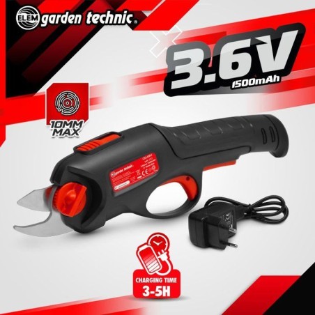 Sécateur rechargeable - Elem Garden - CS3.6VLI - 3.6 V - 1.5 Ah - Inclus une batterie intégrée + chargeur