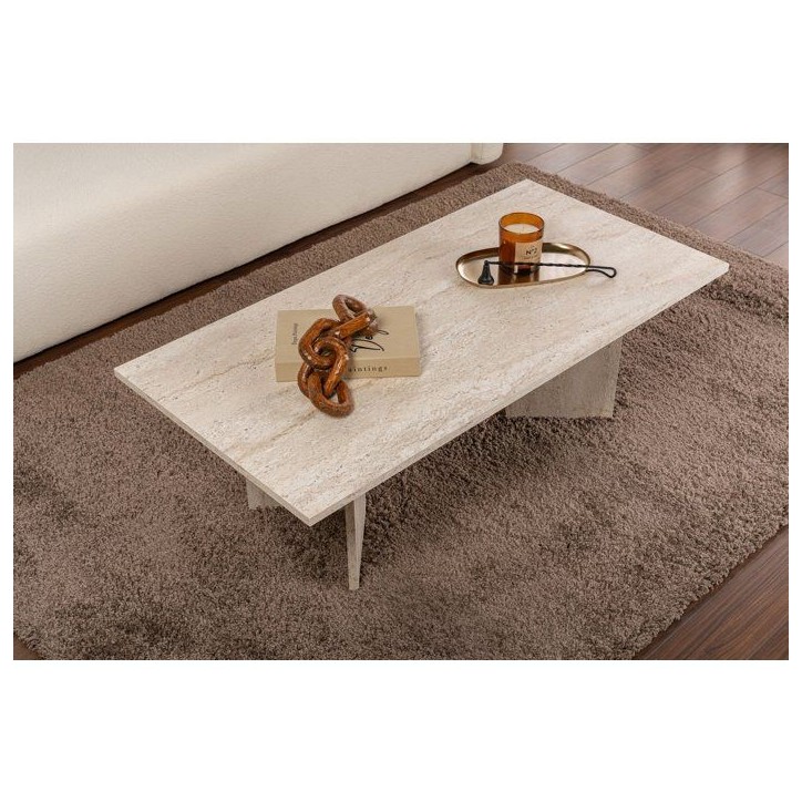 Table basse - SABIN - Travertine - Rectangulaire - Panneaux mélaminés - Travertin - Style élégant - Sur pieds - 119x60x40 cm Table basse - SABIN - Travertine - Rectangulaire - Panneaux mélaminés - Travertin - Style élégant - Sur pieds - 119x60x40 cm