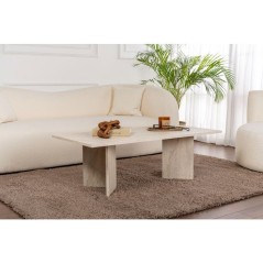 Table basse - SABIN - Travertine - Rectangulaire - Panneaux mélaminé