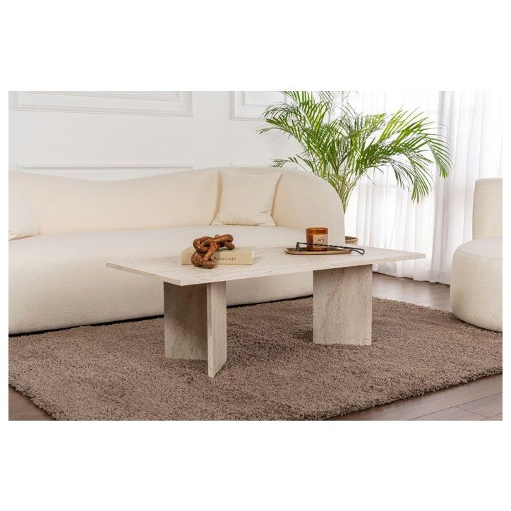 Table basse - SABIN - Travertine - Rectangulaire - Panneaux mélaminés - Travertin - Style élégant - Sur pieds - 119x60x40 cm Table basse - SABIN - Travertine - Rectangulaire - Panneaux mélaminés - Travertin - Style élégant - Sur pieds - 119x60x40 cm