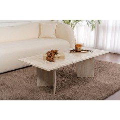 Table basse - SABIN - Travertine - Rectangulaire - Panneaux mélaminé