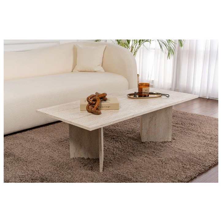 Table basse - SABIN - Travertine - Rectangulaire - Panneaux mélaminés - Travertin - Style élégant - Sur pieds - 119x60x40 cm Table basse - SABIN - Travertine - Rectangulaire - Panneaux mélaminés - Travertin - Style élégant - Sur pieds - 119x60x40 cm
