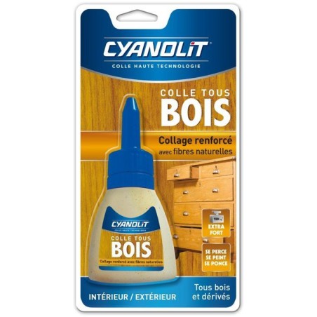 Colle bois vinylique (D3) - CYANOLIT - 54 g - Renforcé fibres naturel