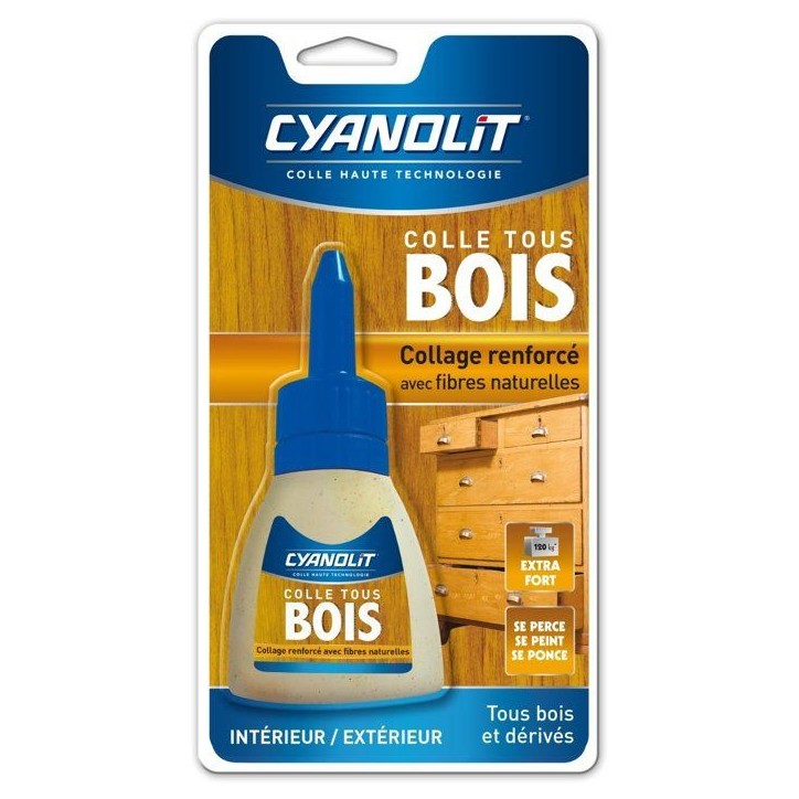 Colle bois vinylique (D3) - CYANOLIT - 54 g - Renforcé fibres naturelles - Intérieur extérieur Colle bois vinylique (D3) - CYANOLIT - 54 g - Renforcé fibres naturelles - Intérieur extérieur